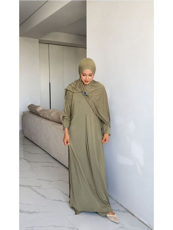 Dresses & Skirts - Muslim Women's One Size Khaki Prayer Abaya Set Dress & Hijab Viscose Blend New